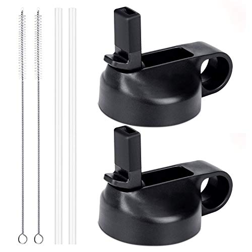 Product Cover Flgoo Straw Lid for Wide Mouth Water Bottle with Straws and Brush 2 Pack (Black)