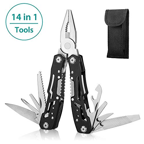 Product Cover 14-In-1 Multitool with Safety Locking, Professional Stainless Steel Multitool Pliers Pocket Knife, Bottle Opener, Screwdriver with Nylon Sheath for Outdoor, Survival, Camping, Hunting and Hiking
