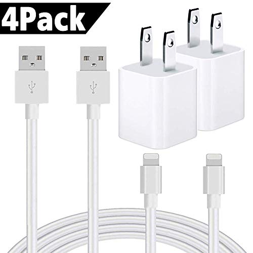 Product Cover 4 Pack iPhone Charger, MFi Certified Charging Cable and USB Wall Adapter Plug Block Compatible with iPhone X/8/8 Plus/7/7 Plus/6/6S/6 Plus/5S/SE/Mini/Air/Max/Cases-White