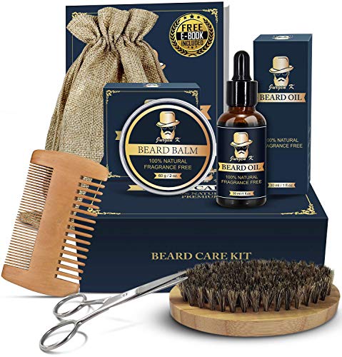 Product Cover Beard Kit for Men, Beard Grooming Kit for Men Gift Set, Upgraded Beard Growth Kit - Beard Oil, Beard Balm, Beard Brush, Beard Comb, Beard Scissors Luxury Gift Box and E-Book, Beard Care Kit for Men