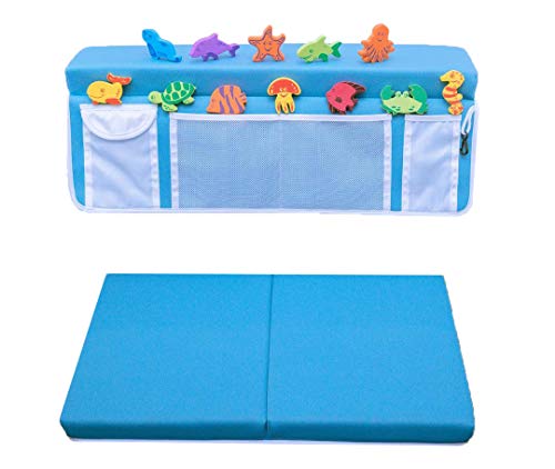 Product Cover Bath Kneeler and Elbow Rest with 12 FREE Bath Toys- Machine Washable & Fast Dry PE Foam Elbow& Knee Pads with Non-Slip Bottom for Baby Bath Accessories, gardening, Exercise Equipment, Baby Shower Gift
