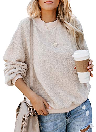 Product Cover Womens Solid Color Casual Pullover Crewneck Long Sleeve Fashion Sweatshirts Tops