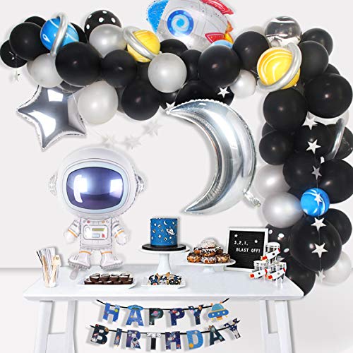 Product Cover Space Party Supplies - 89Pcs Outer Space Party Decorations Solar System Happy Birthday Banner Rocket Balloons Astronaut Balloon Latex Balloons Strip Set by QIFU