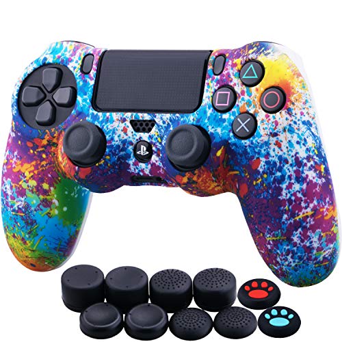 Product Cover YoRHa Water Transfer Printing Camouflage Silicone Cover Skin Case for Sony PS4/slim/Pro Dualshock 4 Controller x 1(Spashing Paint) with Thumb Grips x 10