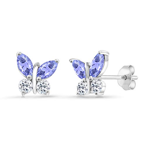 Product Cover Gem Stone King 1.56 Ct Marquise Blue Tanzanite White Topaz Platinum Plated 925 Sterling Silver Butterfly Earrings