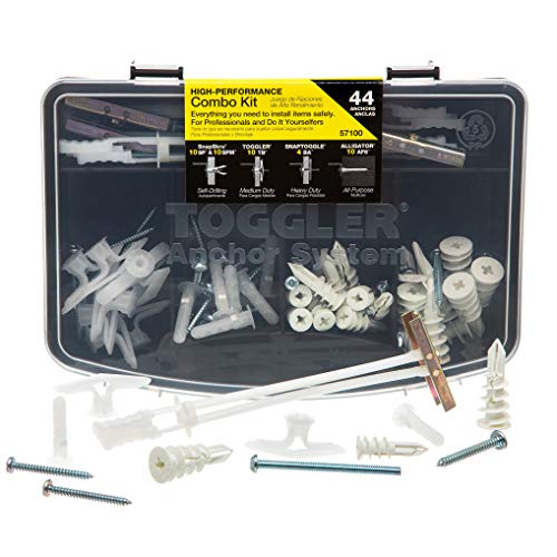 Product Cover Toggler 44-Piece Combo Anchor Kit - Heavy Duty Industrial Drywall Mounting Toggle Screws & Bolts Assortment - Safe Concrete Wall Anchoring for TV, Bike, Shelf Straps, Cabinet & Decoration