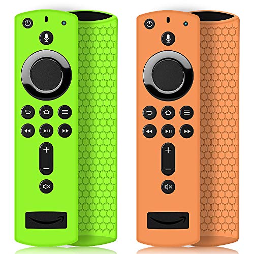 Product Cover 2 Pack Remote Case/Cover for Fire TV Stick 4K,Protective Silicone Holder Lightweight Anti Slip Shockproof for Fire TV Cube/3rd Gen Compatible All-New 2nd Gen Alexa Voice Remote Control-Green,Orange