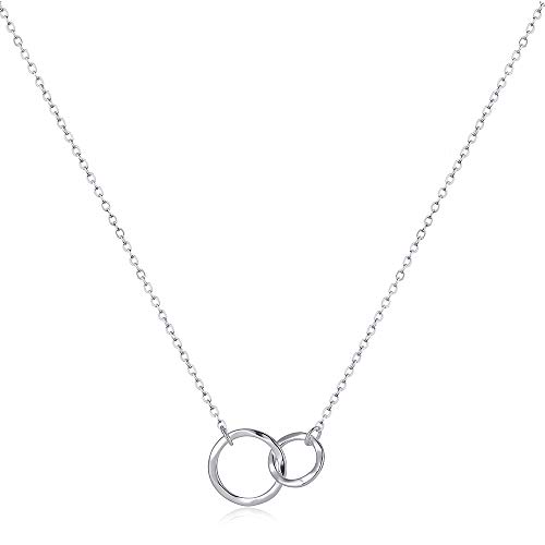 Product Cover Dainty Circle Necklace, Infinity Necklace, Silver Interlocking Circle Necklace For Women, Simple Mother Daughter Double Circle Pendant Bridesmaid Jewelry Gifts
