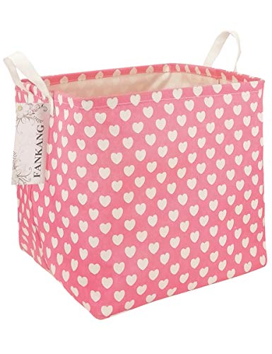 Product Cover FANKANG Square Storage Bins Nursery Hamper Canvas Laundry Basket Foldable with Waterproof PE Coating Large Storage Baskets Gift Baskets for Kids, Office, Bedroom, Clothes,Toys (Square Pink Heart)