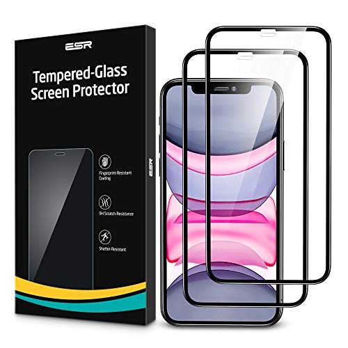 Product Cover ESR Tempered-Glass Full-Coverage Screen Protector for iPhone 11/ XR [2-Pack], Full Screen Coverage, 3D Curved Edges, Easy Installation, Case-Friendly Glass Screen Protector for iPhone 6.1-Inch