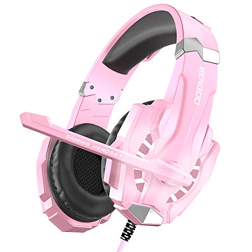 Product Cover BENGOO G9000 Stereo Gaming Headset for PS4, PC, Xbox One Controller, Noise Cancelling Over Ear Headphones with Mic, LED Light, Bass Surround, Soft Memory Earmuffs (Pink)