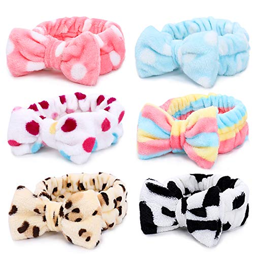 Product Cover Spa Headband - 6 Pack Bow Hair Band Women Facial Makeup Head Band Soft Coral Fleece Head Wraps For Shower Washing Face Mask