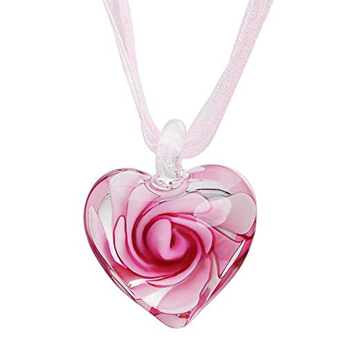 Product Cover Yevison 1Pcs Glass Inlay Mosaic Spiral Flower Love Pendant Ribbon Necklace Women's Metal Flower Jewelry Purple Durable and Useful