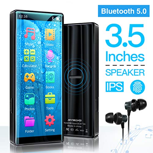 Product Cover MYMAHDI MP3 Player with Bluetooth 5.0, High Resolution and Full Touch Screen, Built-in Speaker, 8GB HiFi Lossless Sound Player with FM Radio, Voice Recorder, Supports up to 128GB, Black
