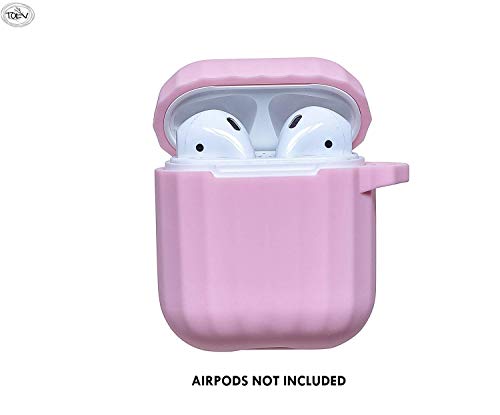 Product Cover Tolv Silicone Shock Proof Protection Carrying Bag Cover for AirPods Wireless with Free Silicone Anti-Lost Strap Loop String Rope Cord (Pink)
