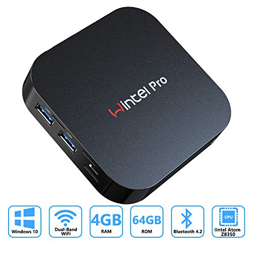 Product Cover Mini PC Windows 10 Pro OS(64 Bits) with Intel Atom X5-Z8350 Processor HD Graphics 4GB RAM + 64GB Storage, Fanless Mini Desktop Computer with Dual Band WiFi AC/Bluetooth 4.2,Ethernet and HDMI Port