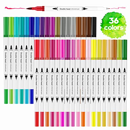 Product Cover hethone Dual Brush Pen Art Markers, Brush Highlighter and Fine Tip Markers, Perfect for Kids Adult Drawing Manga Calligraphy Hand Lettering (36Colors)