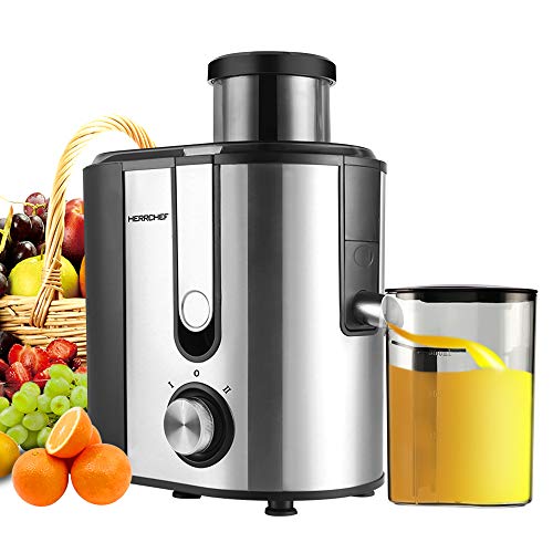 Product Cover Centrifugal Juicer Machine, HERRCHEF 600W Compact Juice Extractor, BPA Free Dual Speeds Stainless Steel Juice Maker for Fruit and Vegetables, Detachable and Easy to Clean Orange Juicer (Small)