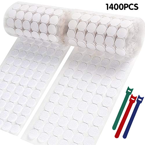 Product Cover WXBOOM 1400pcs 15mm Diameter Hook and Loop Self Adhesive Dots Tapes White with 10pcs Cable Ties (700 Pairs)