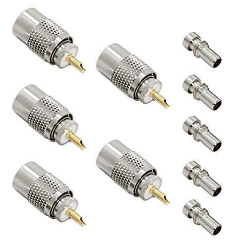 Product Cover PL 259 Connectors, 5-Pack PL-259 UHF Male Solder Connector Plug with Reducer, RFAdapter 50ohm for RG58, RG8, RG8x, LMR-400, RG-213 Coaxial Cable Compatiable with Ham Radio Antenna