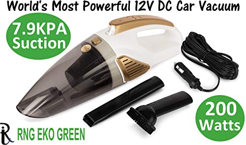 Product Cover RNG EKO GREEN 7.9KPA/200 Watt Dynamic Power Wet/Dry Car Vacuum Cleaner - 12V (White+Golden)