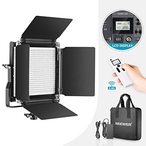 Product Cover Neewer Advanced 2.4G 660 LED Video Light, Dimmable Bi-Color LED Panel with LCD Screen and 2.4G Wireless Remote for Portrait Product Photography, Studio Video Shooting with Metal U Bracket and Barndoor