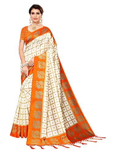 Product Cover PISARA Women's Mysore Silk Printed Saree, Orange & Off White Sari