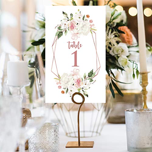 Product Cover Floral Wedding Table Numbers, 1-24 & Head Table Card Included, Centerpiece Decorations Decor, Greenery, Coral and Blush Geometric Style Design, Double Sided 4x6