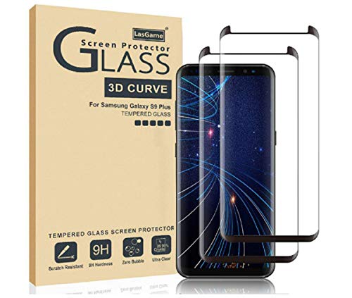 Product Cover LasGame Glass Screen Protector for Samsung Galaxy S9 Plus,[2 Pack] 3D Curved Tempered Glass, Dot Matrix with Easy Installation Tray, Case Friendly