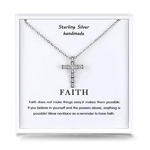 Product Cover Presentski Cross Necklace with 925 Sterling Silver Chain , Silver Christian Crucifix Necklace,Faith Cubic Zirconia Pendant Necklace for Women Christmas Gift