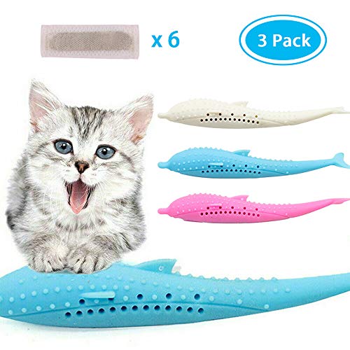 Product Cover Eutreec Catnip Toys, Interactive Cat Fish Shape Toothbrush Refillable Catnip Simulation Fish Silicone Teeth Cleaning Chew Pet Supplies for Kitten Kitty Cats
