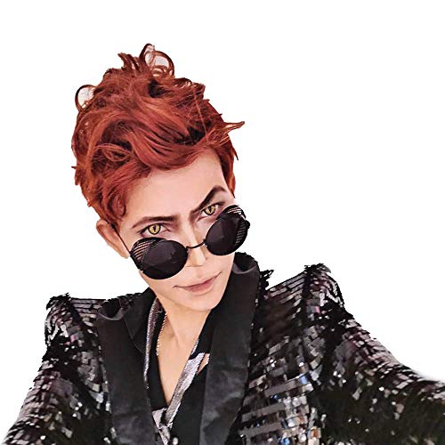 Product Cover Crowley Wig Demon Cosplay Wigs Brown Short Curly Hair Aziraphale GO Costume Accessories Halloween