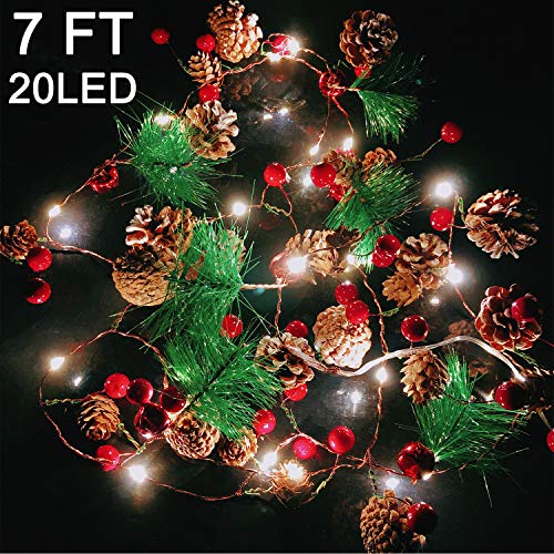 Product Cover Garland with Lights Christmas Lights Battery Operated, 7FT 20LED Christmas Garland with Lights Pre-lit Garland Mantle Garland, Christmas Holiday Decoration Indoor Outdoor Xmas Home Decor