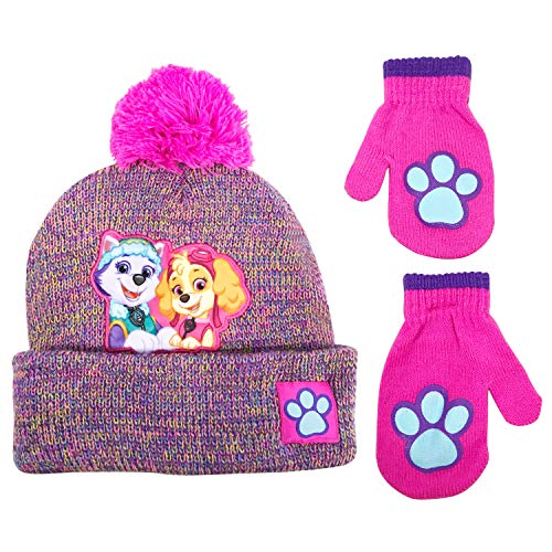 Product Cover Nickelodeon Paw Patrol Toddler Girls Beanie Winter Hat and Mittens Cold Weather Set, Age 2-4