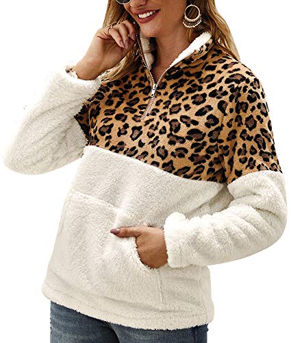 Product Cover ETCYY Women's Leopard Print Fluffy Sherpa Fleece Sweatshirts Zipper Pullover Outwear with Pockets