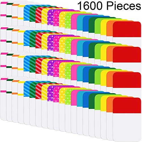Product Cover 1600 Pieces Sticky Index Tabs File Folder Tabs, Writable and Repositionable File Tabs Flags for Pages or Book Markers, Reading Notes, Classify Files, 80 Sets 20 Colors Tabs (1 Inch, 1600 Pieces)