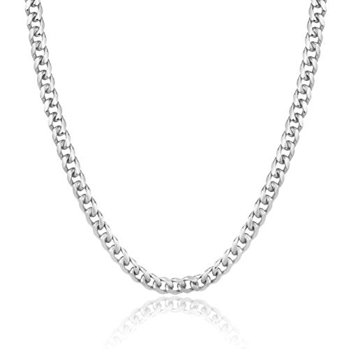 Product Cover Jewelry Kingdom 1 Cuban Link Chain Necklace for Men and Women, 4MM Miami Curb Chain, Polishing Silver Stainless Steel Curb Chain for Pendants(Length of 18