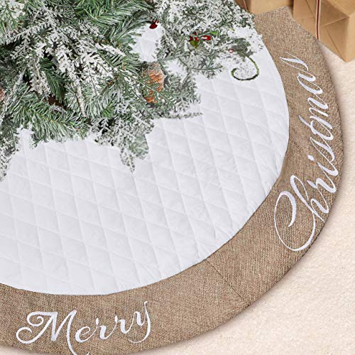 Product Cover Lalent Christmas Tree Skirt - 48 inches Large White Quilted Thick Luxury Tree Skirt, Tree Holiday Decorations for Christmas Decorations Xmas Ornaments (White)