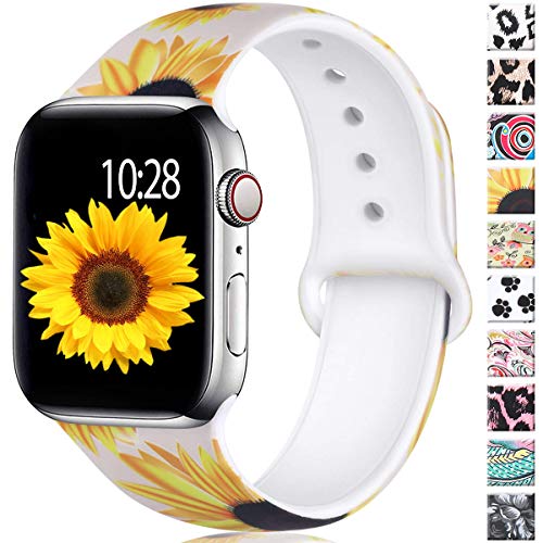 Product Cover Haveda Floral Bands Compatible with Apple Watch Band 38/40mm, Fadeless Pattern Printed Soft Silicone Sport Replacement Wristbands for Women Men with iWatch Series 4/3/2/1, S/M, Sunflowers