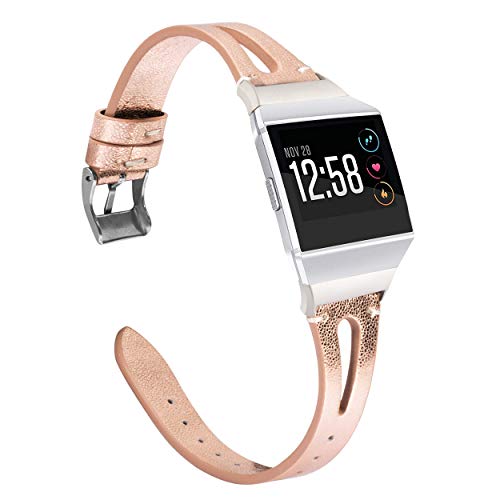 Product Cover Wearlizer Compatible for Fitbit Ionic Bands Women Men, Genuine Leather Replacement Band Bracelet Compatible with Fitbit Ionic Small Large (Rosegold)