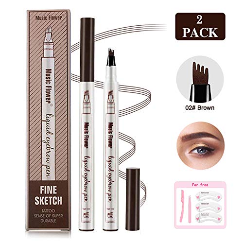 Product Cover Eyebrow Tattoo Pen -LQQL microblade pen Microblading Eyebrow Pencil with a Micro-Fork Tip Applicator Creates Natural Looking Brows Effortlessly and Stays on All Day -2 pcs(Brown)