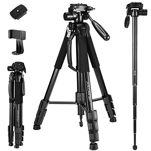 Product Cover 72-Inch Camera Tripod, Aluminum Tripod & Monopod for DSLR Cameras, Phone Mount for Smartphones with 2 Quick Release Plates and Convenient Carrying Case Ideal for Travel and Work - MH1 Black