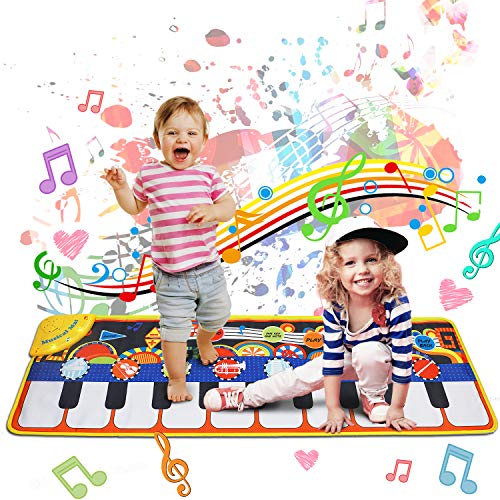 Product Cover Music Mat Toy for Kids Toddlers Age 1-8 Years Old, 19 Piano Key Playmat Touch Play Game Dance Blanket Carpet Mat with Record, Playback, Demo, Adjustable Vol, Educational Toys for Girls Boys, 43