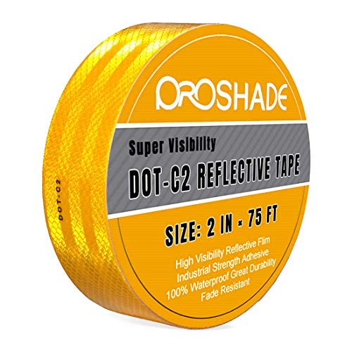 Product Cover DOT-C2 Reflective Tape, Yellow Safety Warning Hazard Caution Conspiciuity Tape For School Bus Truck Trailer Boat Semi Motorcycle Bike and Helmet Waterproof (2'' × 75')