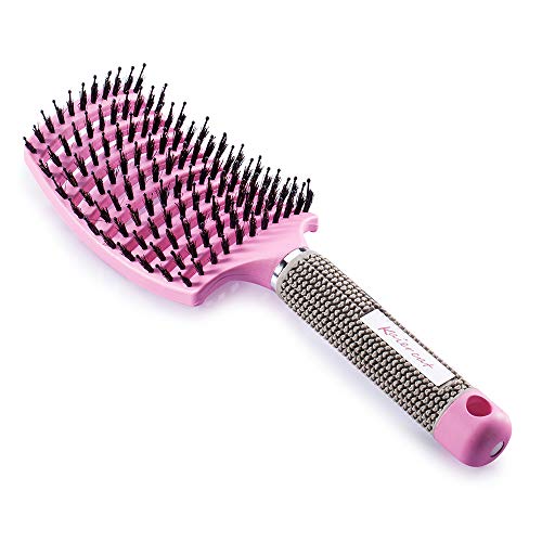 Product Cover Natural Boar Bristle Hair Brush - Detangling Hairbrush for Women Men and Kids Reduce Frizz and Massage Scalp Quick Dry Pink
