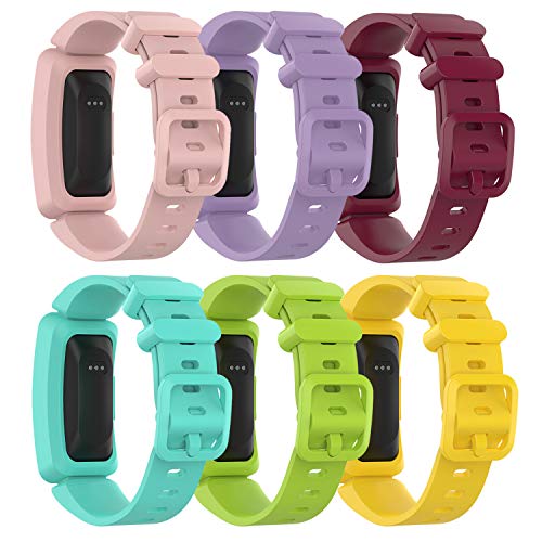 Product Cover RuenTech Compatible with Fitbit Ace 2 Kid's Band Silicone Water Resistant Fitness Watch Starp for Ace 2 Bands for Kids (6-Pack) Pink/Lavender/Red/Teal/Green/Yellow