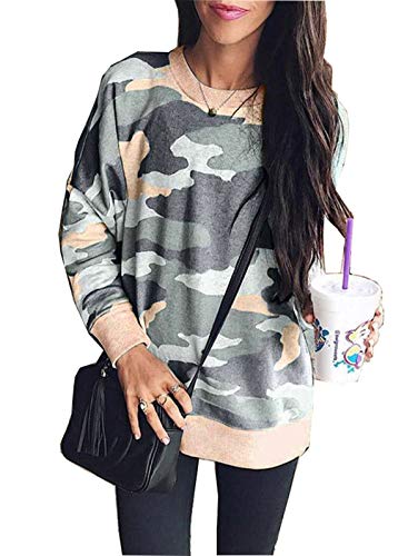 Product Cover LANREMON Womens Camo Shirts Leopard Printed Sweatshirt Long Sleeve Fashion T-Shirt Casual Loose Pullover Blouse Tops Multicolor L