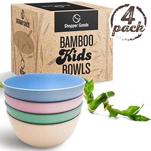 Product Cover Shopper Goods Bamboo Bowls 4 Pack, Eco-Friendly Dinnerware Set, Non-Toxic Bamboo Dinnerware, BPA Free (Multiple Colors), Bamboo Fiber Bowls for Healthy Dining