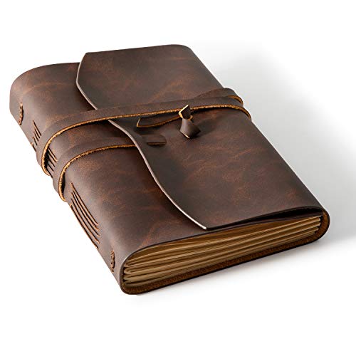 Product Cover Homesure  Leather Journal Notebook 5x7 inches - Rustic Handmade Vintage Leather Bound Journals for Men and Women - Kraft Lined Paper 240 Pages, Leather Book Diary Pocket Notebook, Brown