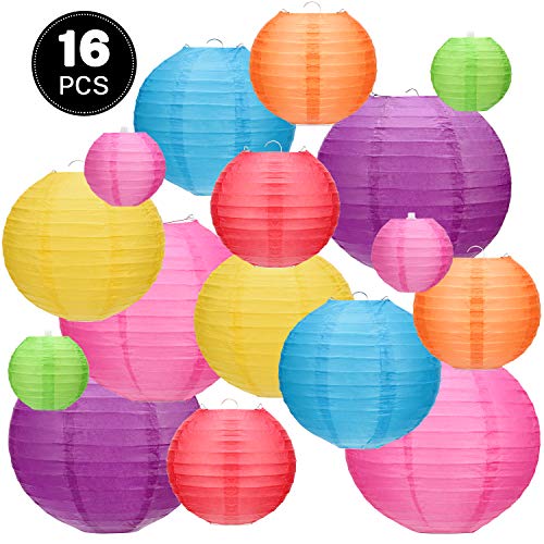 Product Cover Kohree 16Pcs Colorful Hanging Paper Lantern, Chinese Japanese Decorative Paper Ball Lanterns Lights Party Decorations for Backyard Christmas Birthday Wedding Baby Shower Size of 4